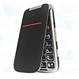 artfone Teléfono Móvil para Personas Mayores Teclas Grandes con Tapa Pantalla de 2,4 Pulgadas Tecla de Emergencia Botón SOS Cámara Fácil de Usar para Ancianos y Base cargadora, Flip CF241A, Negro