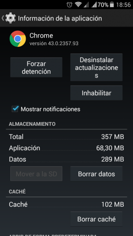 Información de la aplicación Android
