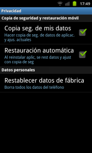 Restablecer datos de fabrica en Android.