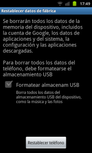 Restablecer datos de fabrica en Android, formatear usb.