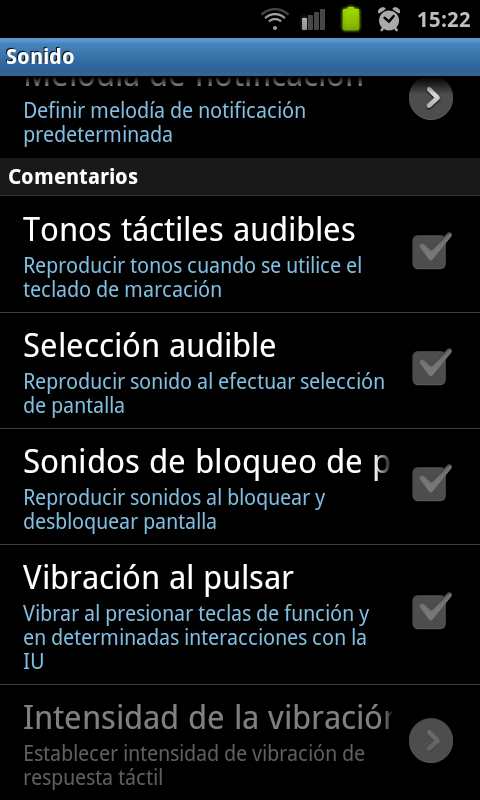 Tonos audibles y vibracion al pulsar en Android Tonos audibles y vibracion al pulsar en Android