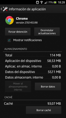 Caché Chrome Android
