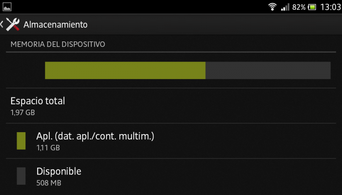 Almacenamiento disponible Android
