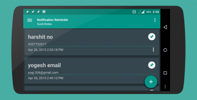 añadir notas a la barra de notificaciones